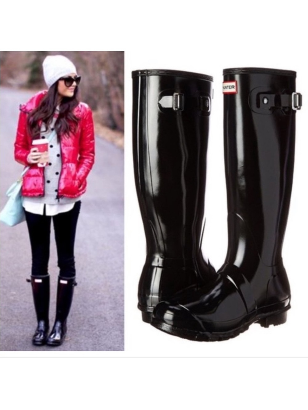 Hunter original tall gloss rain boots size 5